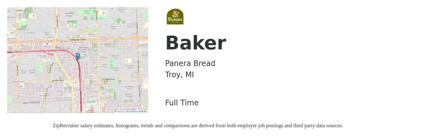 Panera Bread job posting for a Baker in Troy, MI with a salary of $12 to $16 Hourly with a map of Troy location.