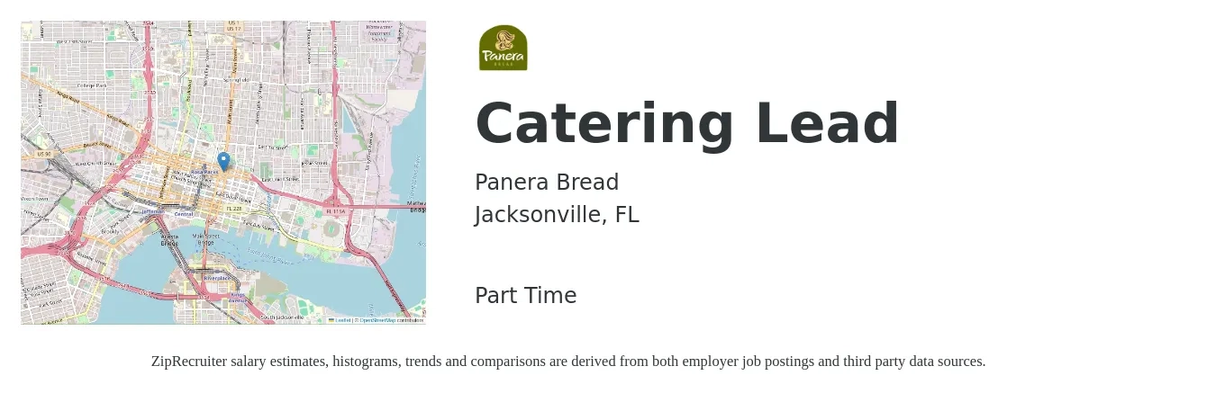 Panera Bread job posting for a Catering Lead in Jacksonville, FL with a salary of $14 to $24 Hourly with a map of Jacksonville location.
