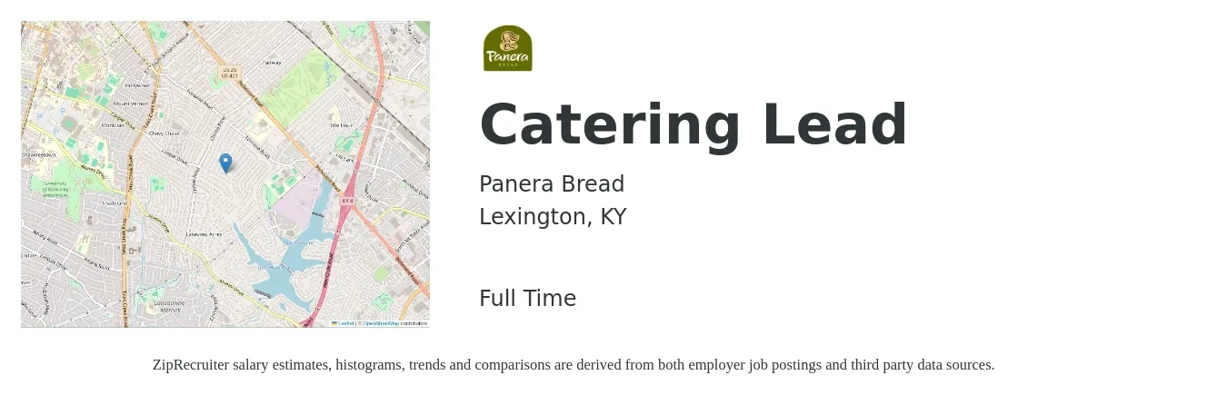 Panera Bread job posting for a Catering Lead in Lexington, KY with a salary of $14 to $24 Hourly with a map of Lexington location.