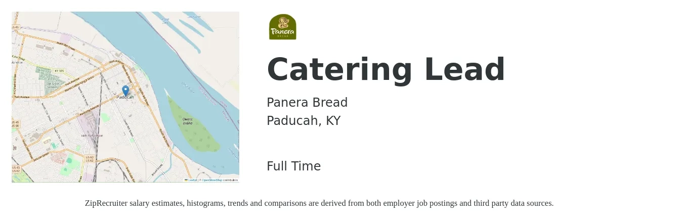 Panera Bread job posting for a Catering Lead in Paducah, KY with a salary of $16 to $28 Hourly with a map of Paducah location.