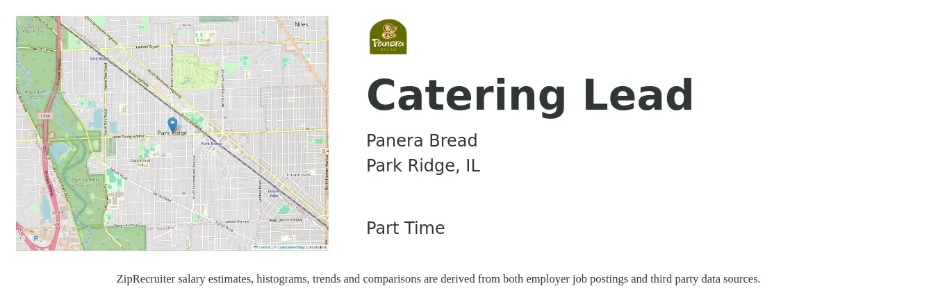 Panera Bread job posting for a Catering Lead in Park Ridge, IL with a salary of $16 to $28 Hourly with a map of Park Ridge location.