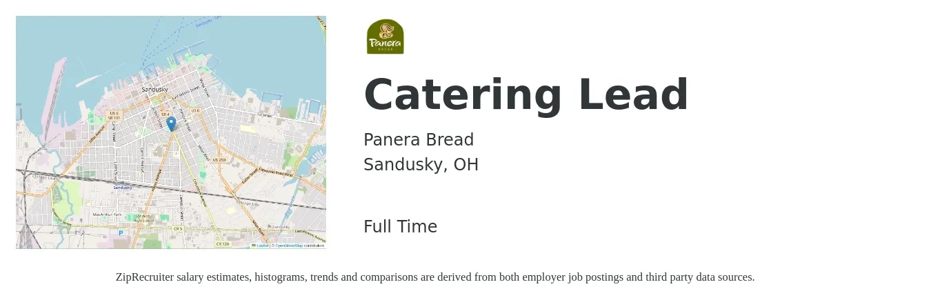 Panera Bread job posting for a Catering Lead in Sandusky, OH with a salary of $16 to $26 Hourly with a map of Sandusky location.