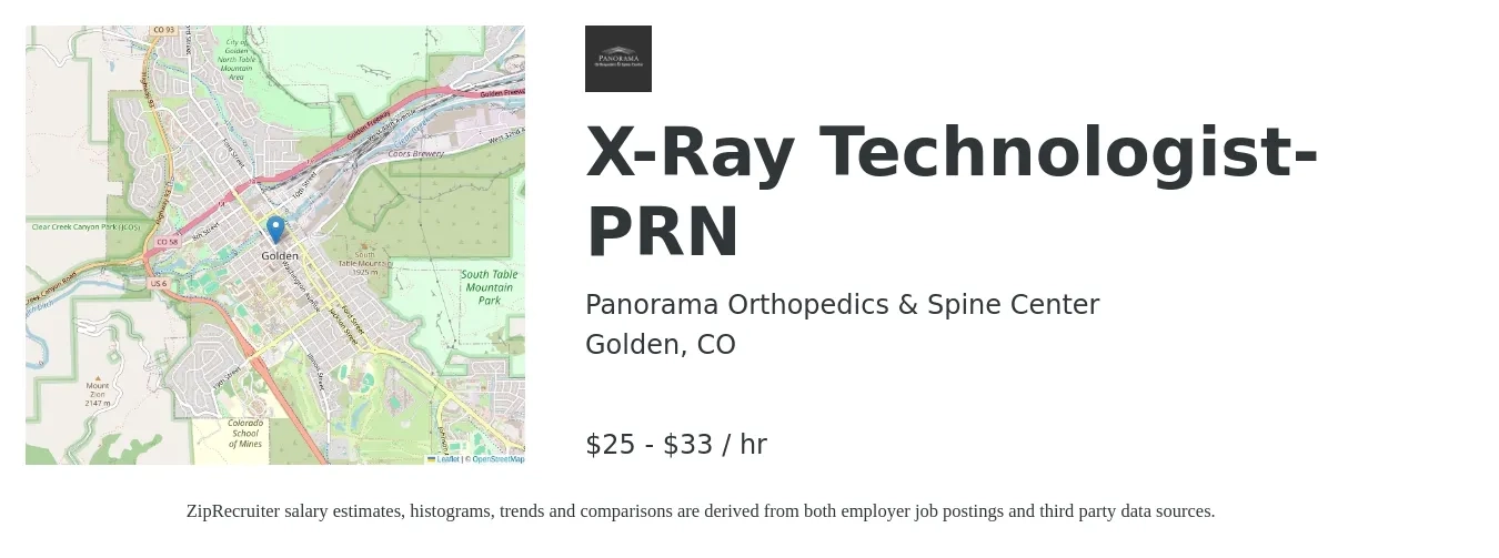 Panorama Orthopedics & Spine Center job posting for a X-Ray Technologist- PRN in Golden, CO with a salary of $27 to $35 Hourly with a map of Golden location.