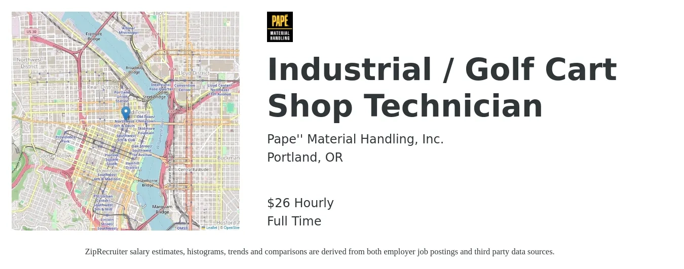 Pape Material Handling Inc job posting for a Industrial / Golf Cart Shop Technician in Portland, OR with a salary of $28 Hourly with a map of Portland location.