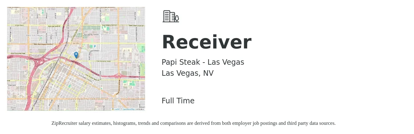 Papi Steak - Las Vegas job posting for a Receiver in Las Vegas, NV with a salary of $15 to $19 Hourly with a map of Las Vegas location.