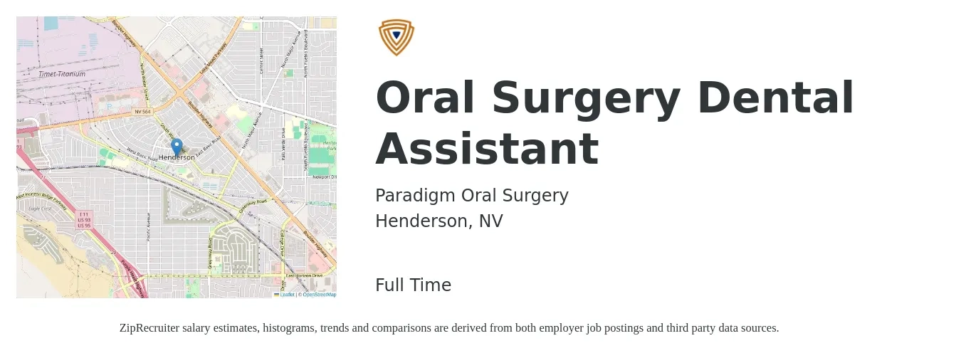 Paradigm Oral Surgery job posting for a Oral Surgery Dental Assistant in Henderson, NV with a salary of $20 to $26 Hourly with a map of Henderson location.