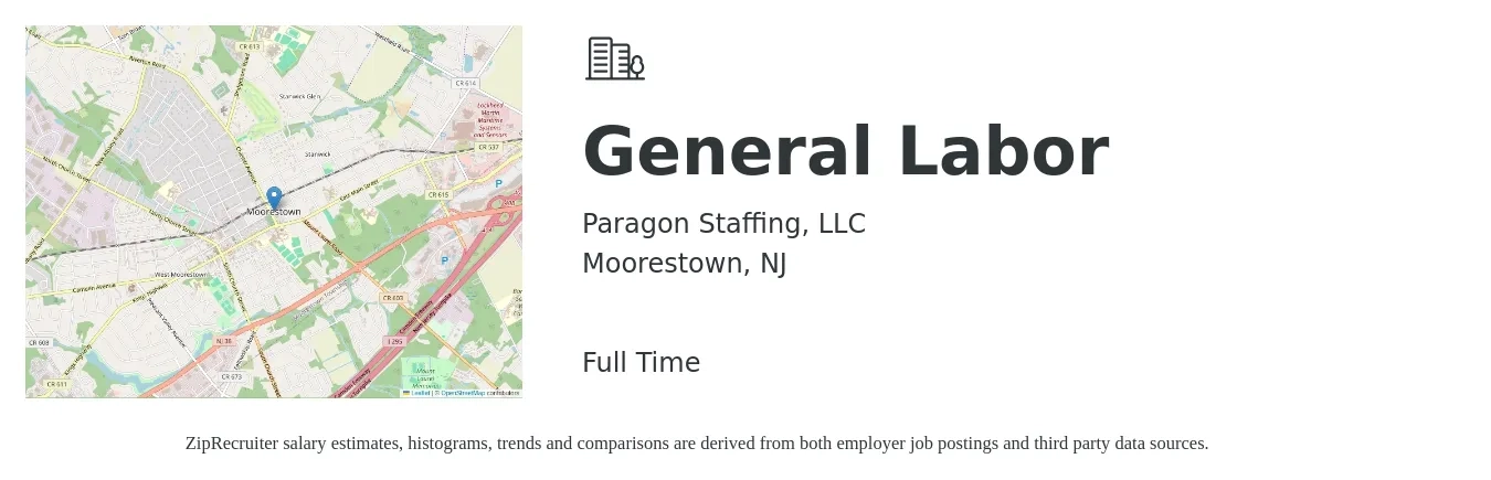 Paragon Staffing, LLC job posting for a General Labor in Moorestown, NJ with a salary of $18 Hourly with a map of Moorestown location.