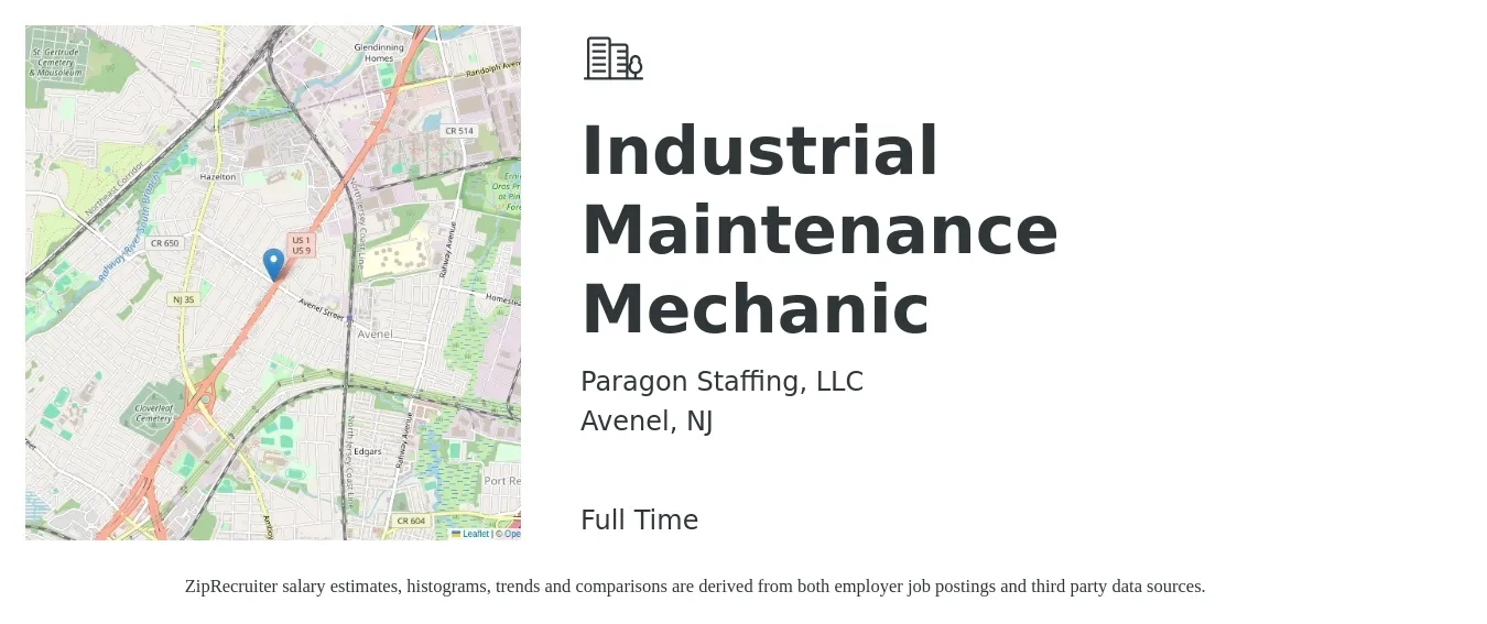 Paragon Staffing, LLC job posting for a Industrial Maintenance Mechanic in Avenel, NJ with a salary of $50 Hourly with a map of Avenel location.