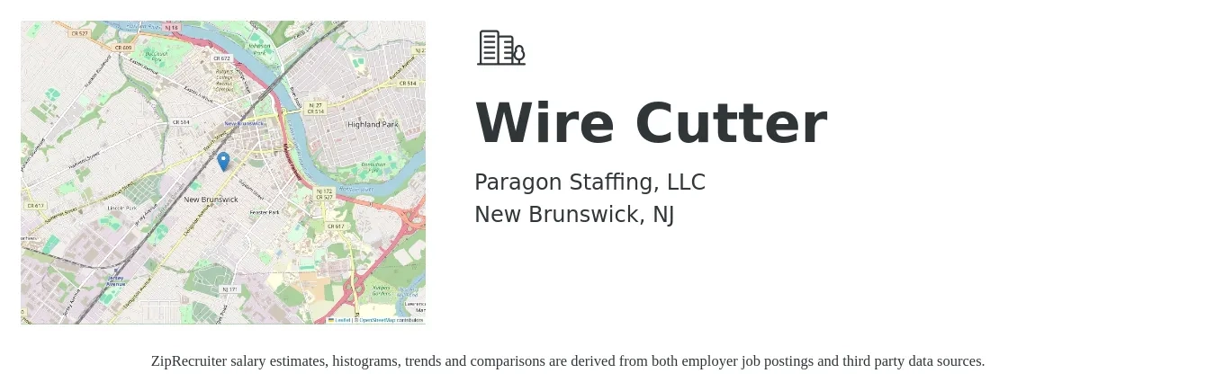 Paragon Staffing, LLC job posting for a Wire Cutter in New Brunswick, NJ with a salary of $19 to $22 Hourly with a map of New Brunswick location.