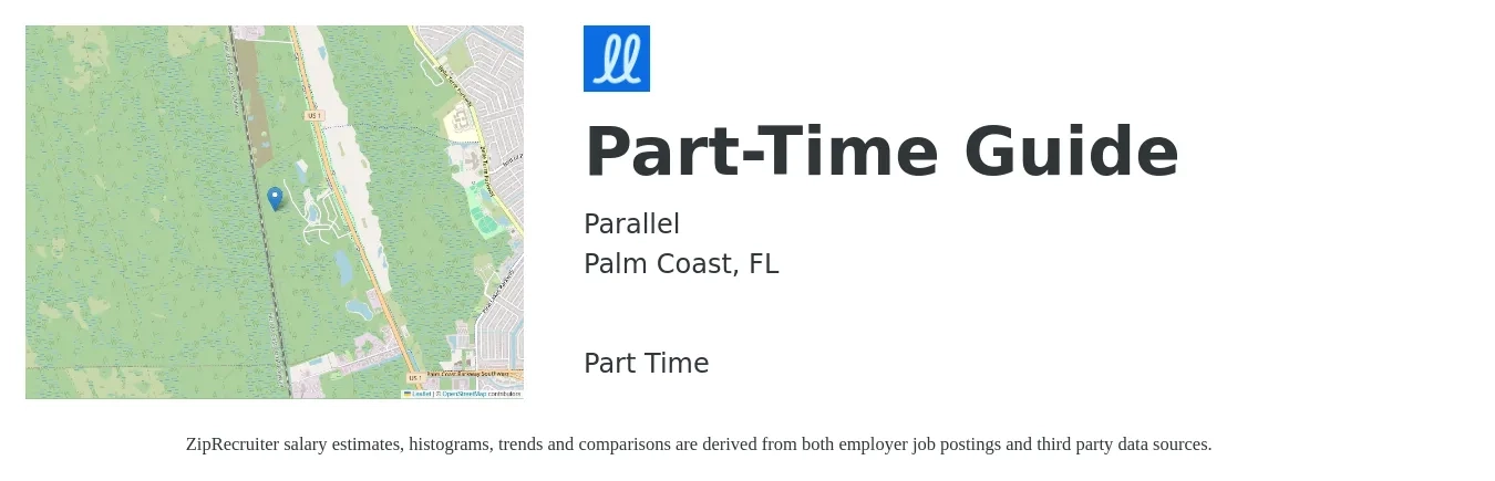 Parallel job posting for a Part-Time Guide in Palm Coast, FL with a salary of $12 to $20 Hourly with a map of Palm Coast location.