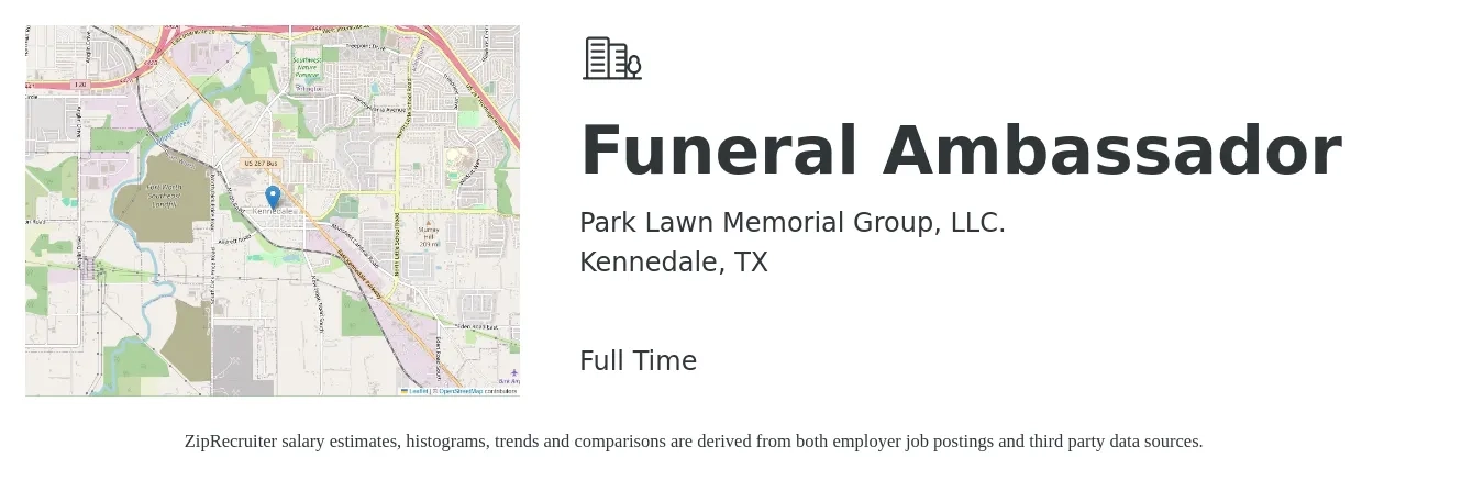 Park Lawn Memorial Group, LLC. job posting for a Funeral Ambassador in Kennedale, TX with a salary of $14 to $18 Hourly with a map of Kennedale location.