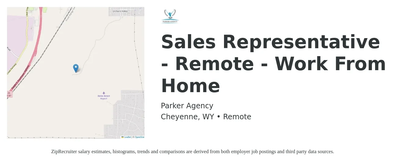 Parker Agency job posting for a Sales Representative - Remote - Work From Home in Cheyenne, WY with a salary of $50,700 to $88,100 Yearly with a map of Cheyenne location.