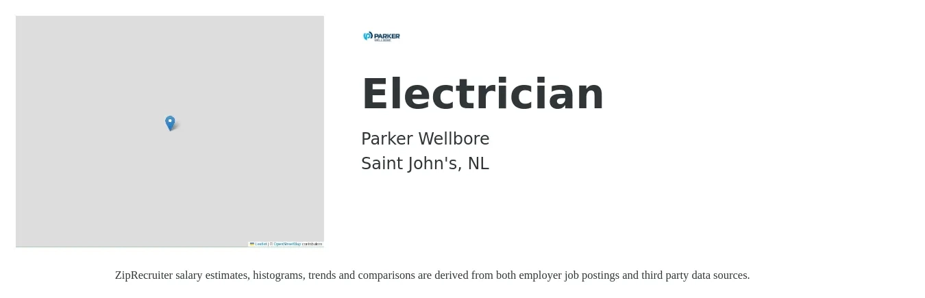 Parker Wellbore job posting for a Electrician in Saint John's, NL with a map of Saint John's location.