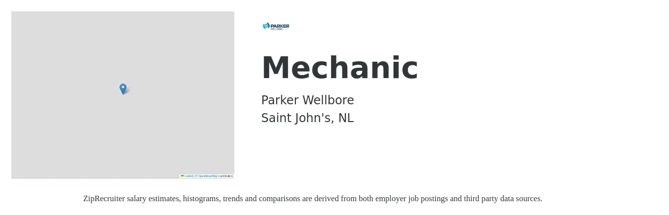 Parker Wellbore job posting for a Mechanic in Saint John's, NL with a map of Saint John's location.