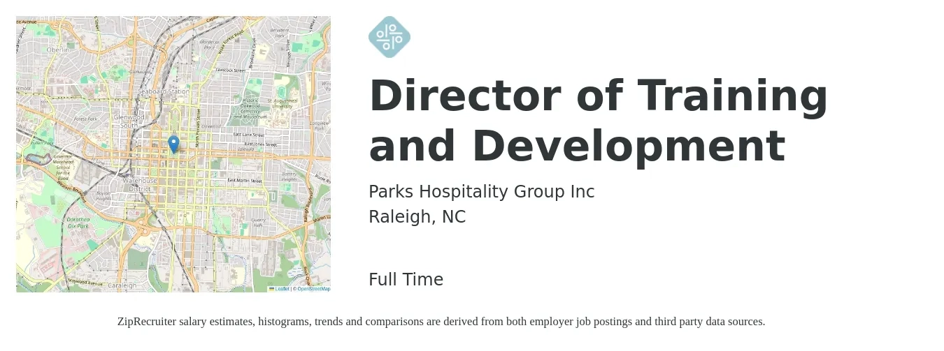 Parks Hospitality Group Inc job posting for a Director of Training and Development in Raleigh, NC with a map of Raleigh location.