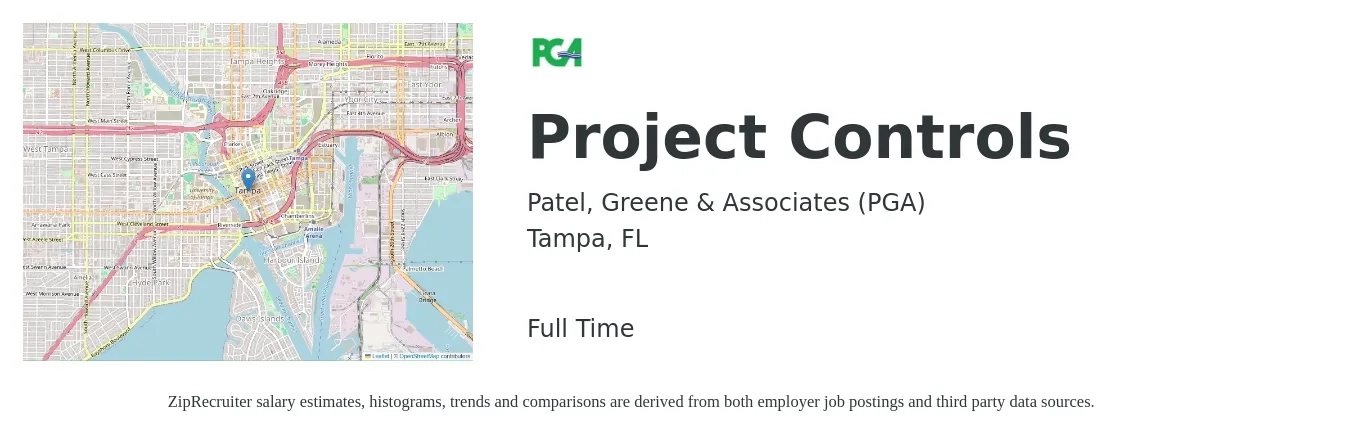 Patel, Greene & Associates (PGA) job posting for a Project Controls in Tampa, FL with a salary of $36 to $50 Hourly with a map of Tampa location.