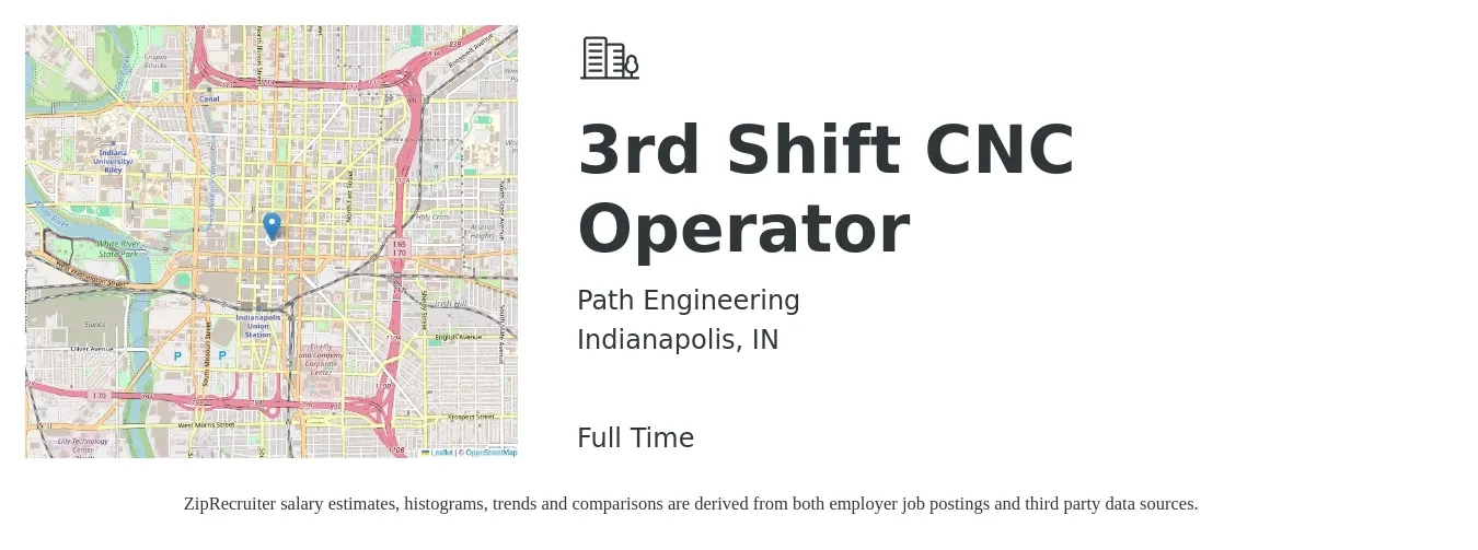Path Engineering job posting for a 3rd Shift CNC Operator in Indianapolis, IN with a salary of $20 to $27 Hourly with a map of Indianapolis location.