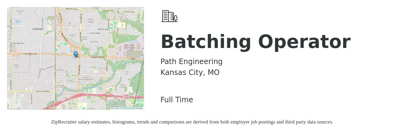 Path Engineering job posting for a Batching Operator in Kansas City, MO with a salary of $18 to $22 Hourly with a map of Kansas City location.