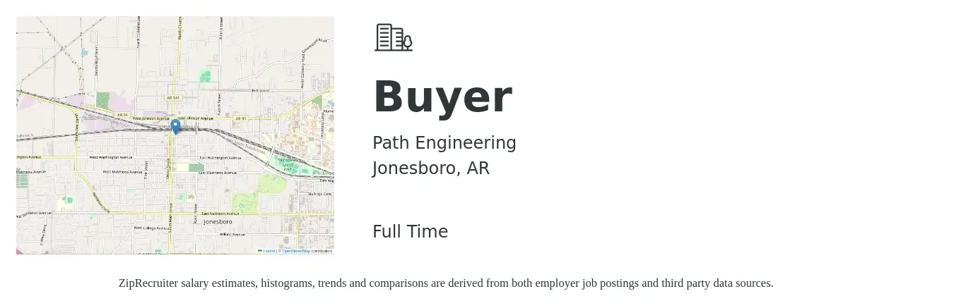 Path Engineering job posting for a Buyer in Jonesboro, AR with a salary of $51,400 to $76,900 Yearly with a map of Jonesboro location.