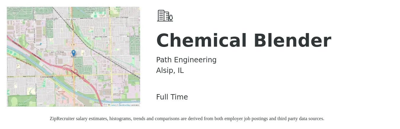 Path Engineering job posting for a Chemical Blender in Alsip, IL with a salary of $18 to $21 Hourly with a map of Alsip location.