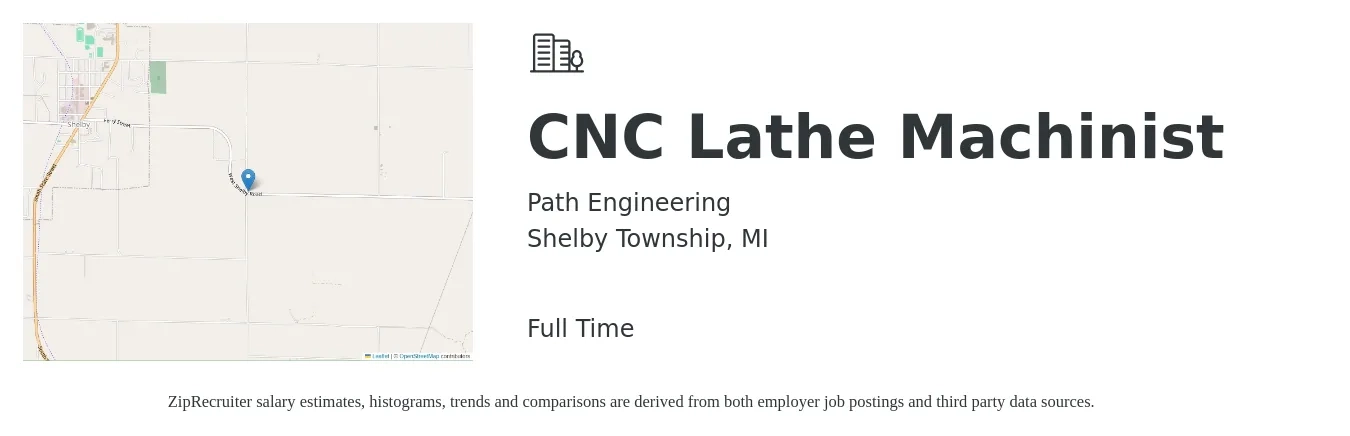Path Engineering job posting for a CNC Lathe Machinist in Shelby Township, MI with a salary of $21 to $26 Hourly with a map of Shelby Township location.