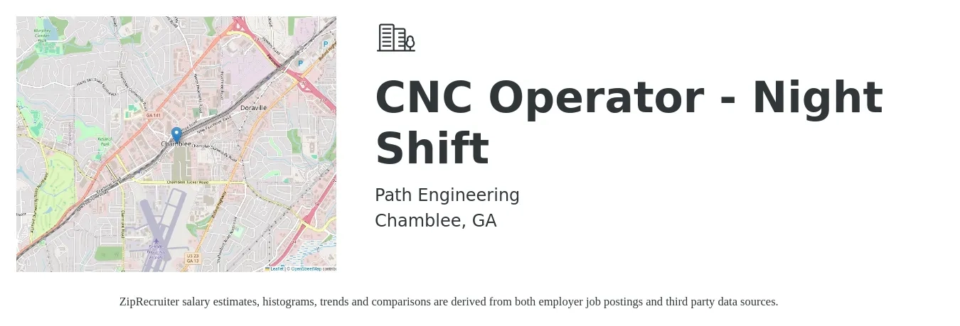Path Engineering job posting for a CNC Operator - Night Shift in Chamblee, GA with a salary of $20 to $28 Hourly with a map of Chamblee location.