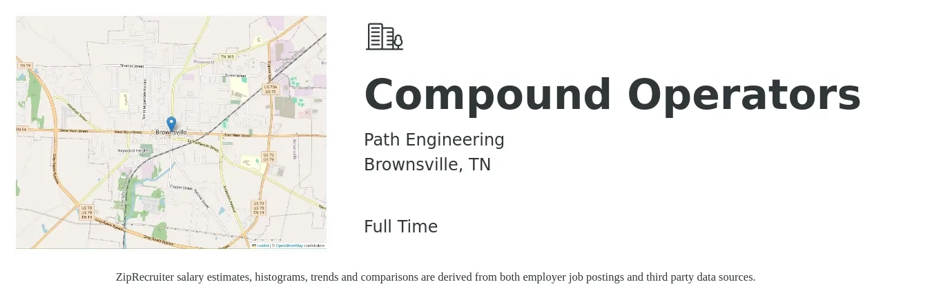Path Engineering job posting for a Compound Operators in Brownsville, TN with a salary of $14 to $18 Hourly with a map of Brownsville location.