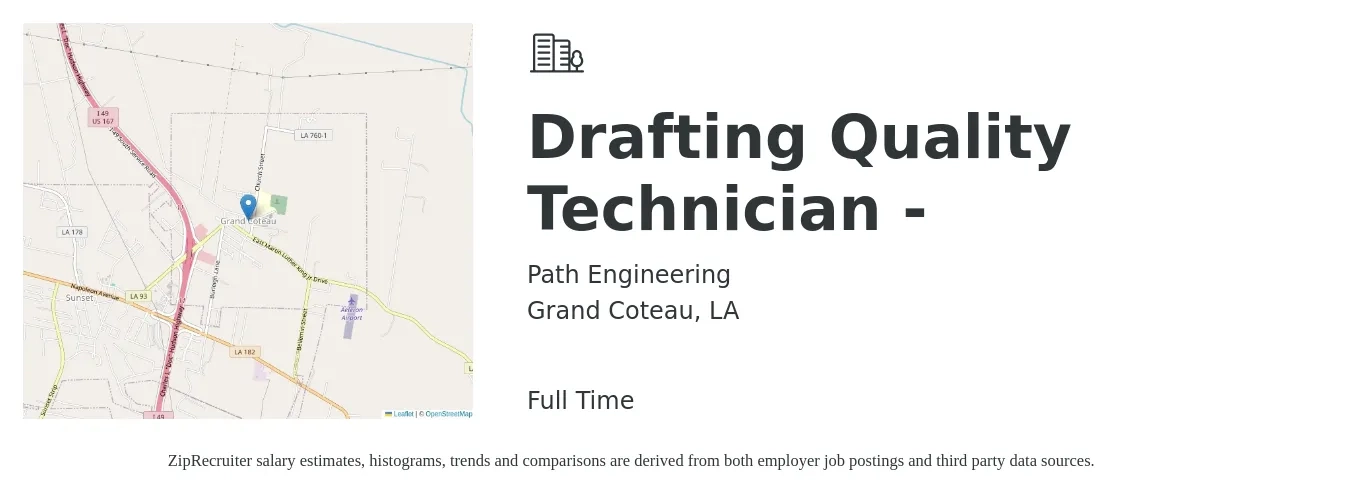 Path Engineering job posting for a Drafting Quality Technician - in Grand Coteau, LA with a salary of $14 to $20 Hourly with a map of Grand Coteau location.