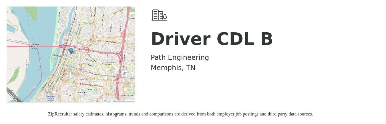 Path Engineering job posting for a Driver CDL B in Memphis, TN with a salary of $20 to $26 Hourly with a map of Memphis location.
