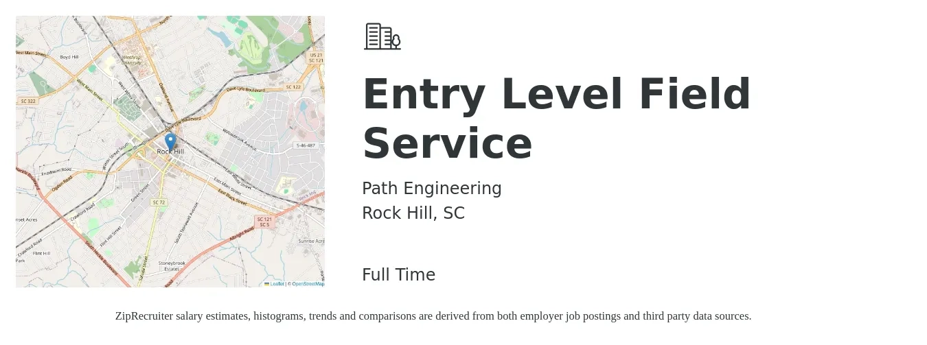 Path Engineering job posting for a Entry Level Field Service in Rock Hill, SC with a salary of $16 to $25 Hourly with a map of Rock Hill location.