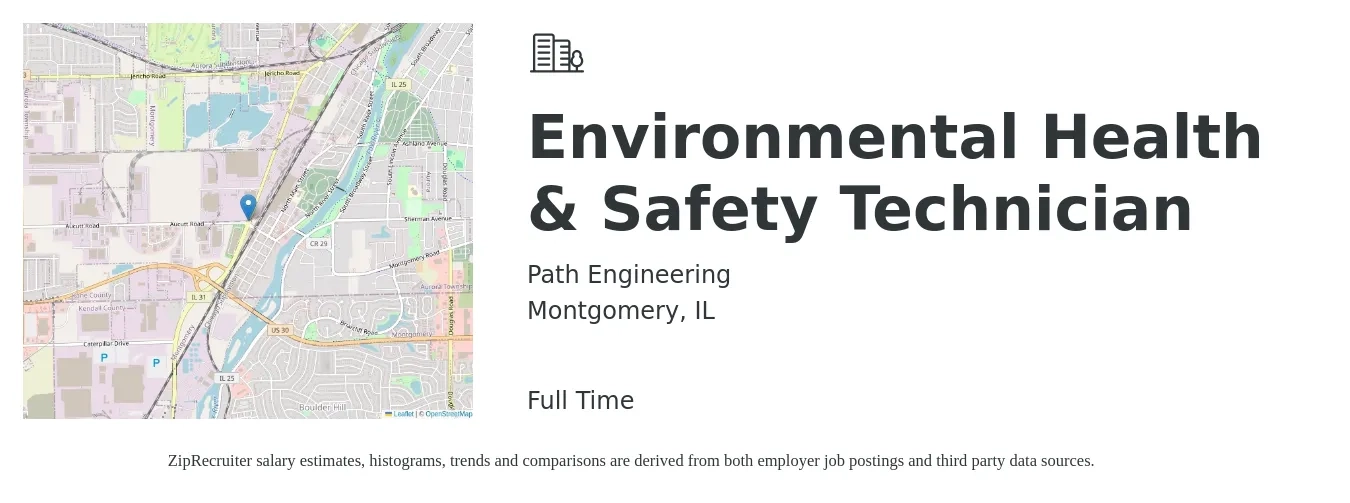 Path Engineering job posting for a Environmental Health & Safety Technician in Montgomery, IL with a salary of $20 to $30 Hourly with a map of Montgomery location.