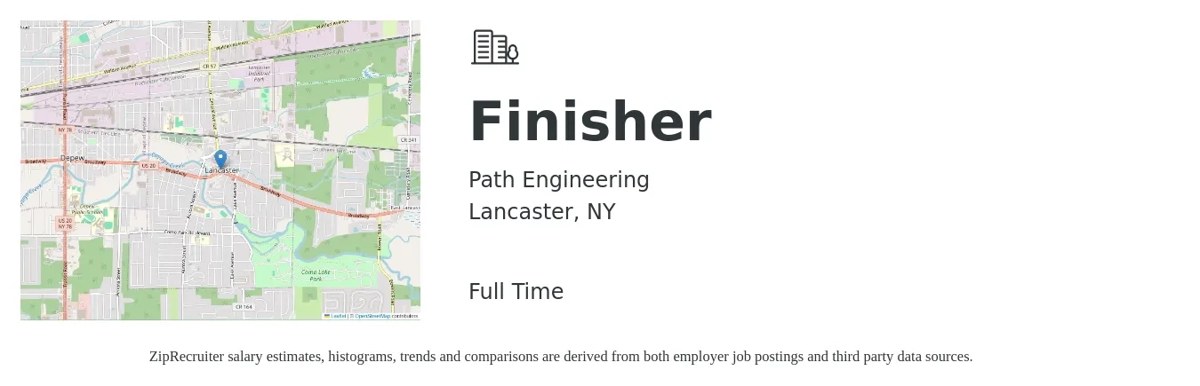 Path Engineering job posting for a Finisher in Lancaster, NY with a salary of $17 to $21 Hourly with a map of Lancaster location.