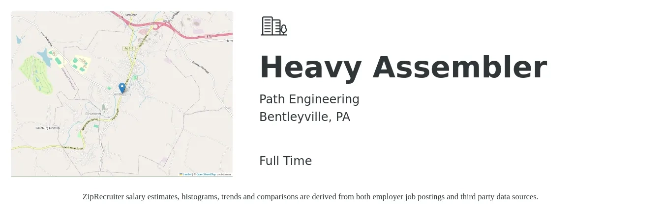 Path Engineering job posting for a Heavy Assembler in Bentleyville, PA with a salary of $18 Hourly with a map of Bentleyville location.