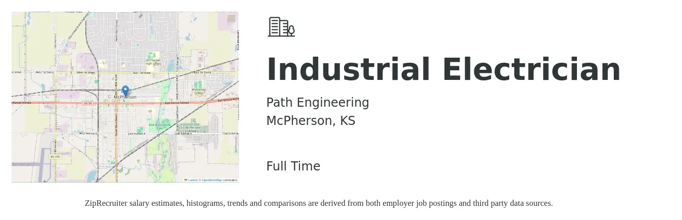 Path Engineering job posting for a Industrial Electrician in McPherson, KS with a salary of $24 to $31 Hourly with a map of McPherson location.