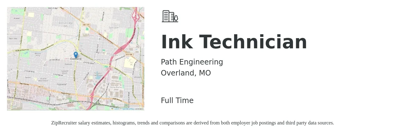 Path Engineering job posting for a Ink Technician in Overland, MO with a salary of $17 to $23 Hourly with a map of Overland location.