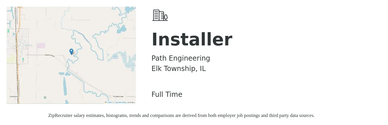 Path Engineering job posting for a Installer in Elk Township, IL with a salary of $19 to $36 Hourly with a map of Elk Township location.