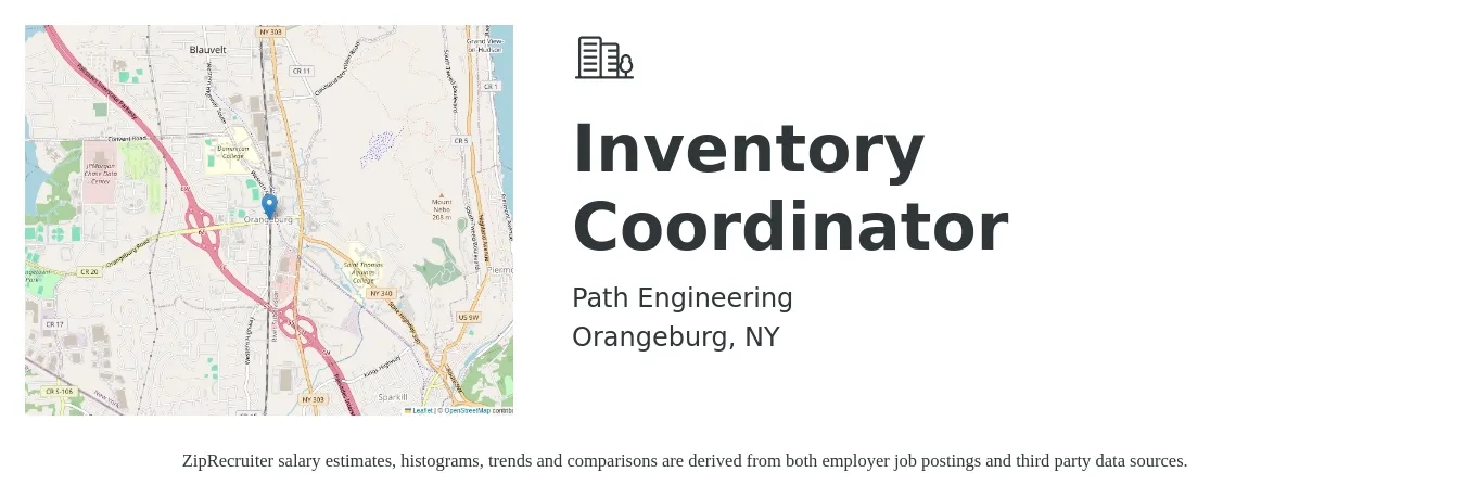 Path Engineering job posting for a Inventory Coordinator in Orangeburg, NY with a salary of $18 to $24 Hourly with a map of Orangeburg location.