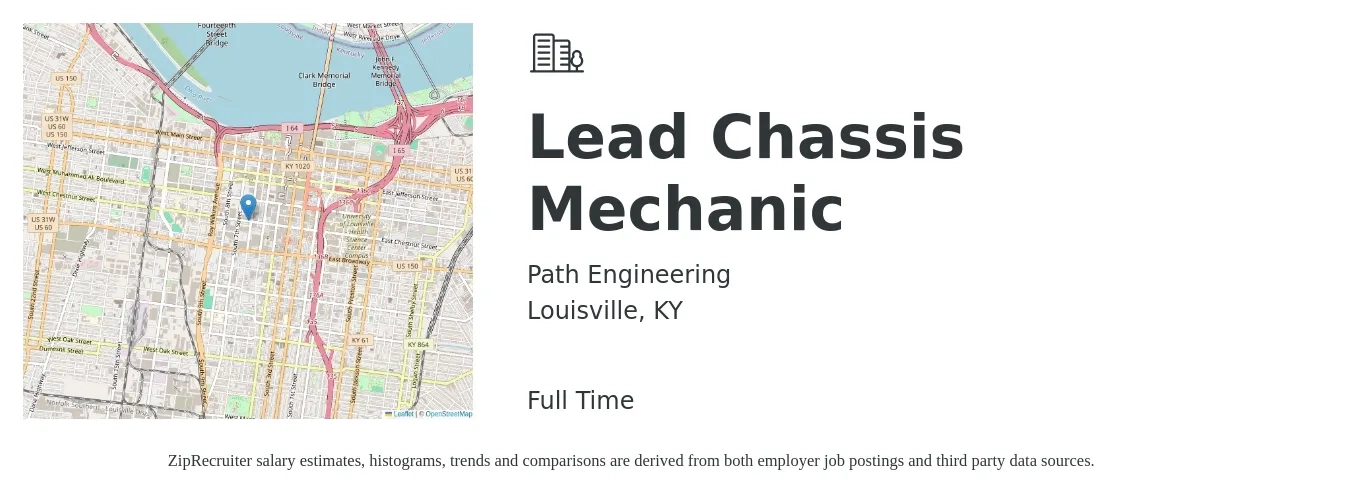 Path Engineering job posting for a Lead Chassis Mechanic in Louisville, KY with a salary of $21 to $26 Hourly with a map of Louisville location.