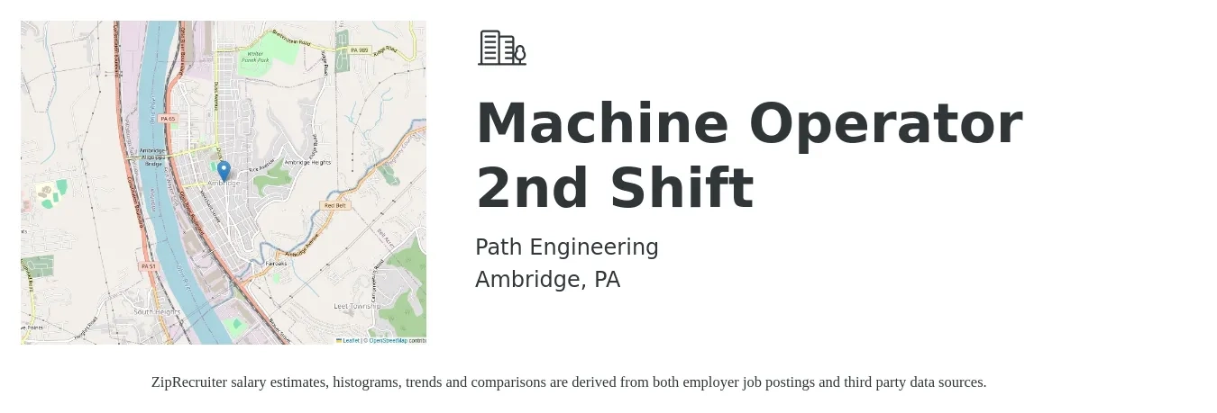 Path Engineering job posting for a Machine Operator 2nd Shift in Ambridge, PA with a salary of $16 to $20 Hourly with a map of Ambridge location.