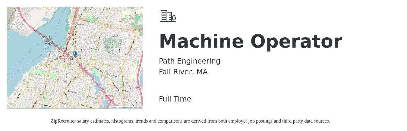 Path Engineering job posting for a Machine Operator in Fall River, MA with a salary of $17 to $20 Hourly with a map of Fall River location.