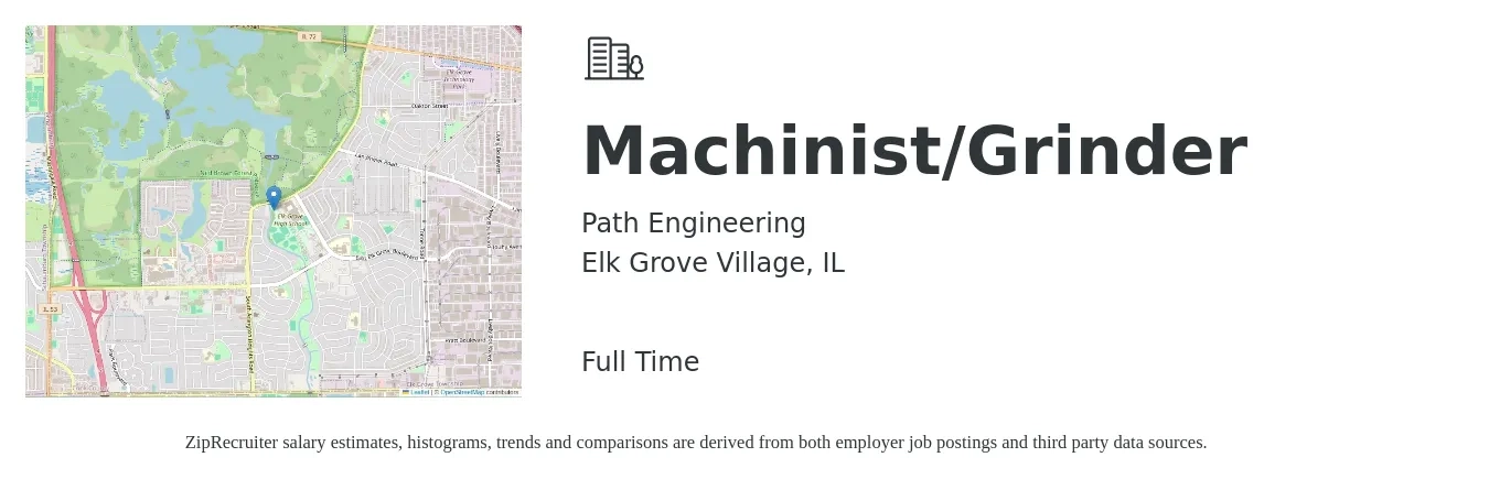 Path Engineering job posting for a Machinist/Grinder in Elk Grove Village, IL with a salary of $17 to $22 Hourly with a map of Elk Grove Village location.