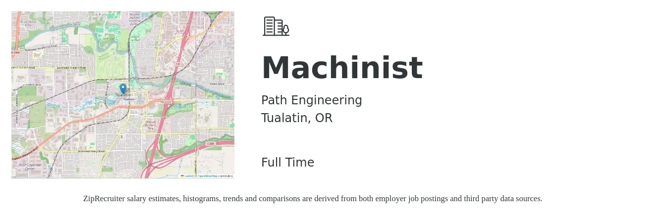 Path Engineering job posting for a Machinist in Tualatin, OR with a salary of $16 to $25 Hourly with a map of Tualatin location.
