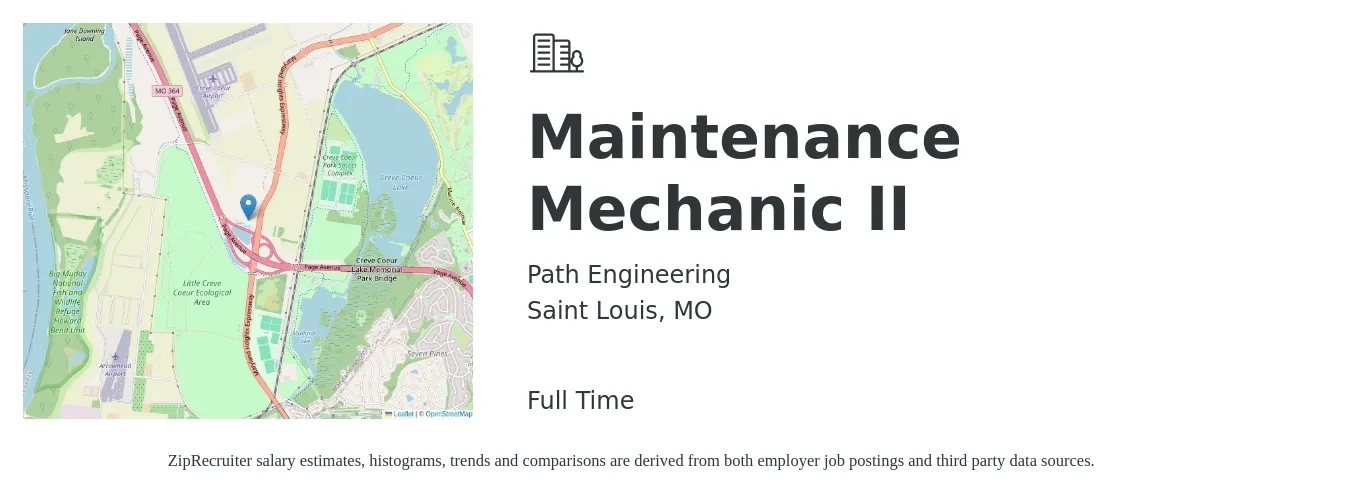 Path Engineering job posting for a Maintenance Mechanic II in Saint Louis, MO with a salary of $24 to $31 Hourly with a map of Saint Louis location.