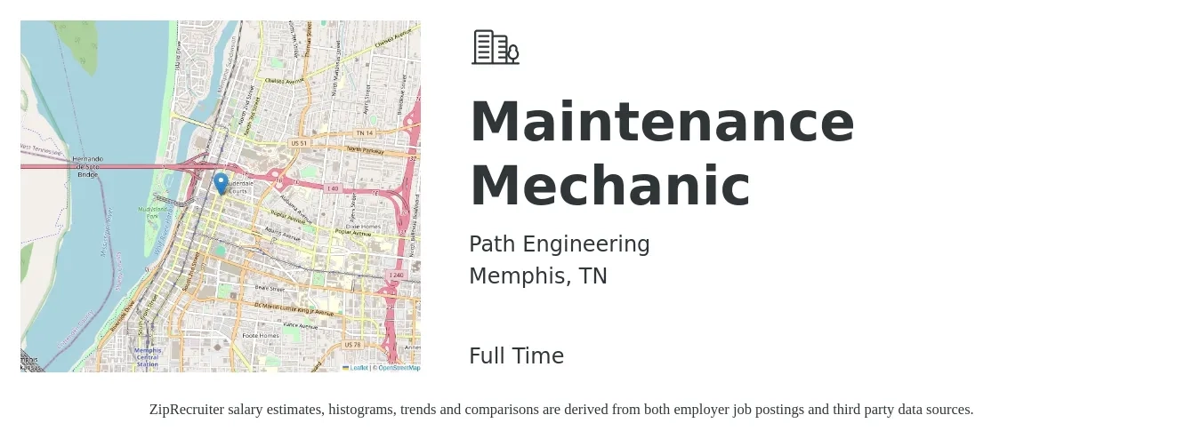 Path Engineering job posting for a Maintenance Mechanic in Memphis, TN with a salary of $24 to $31 Hourly with a map of Memphis location.
