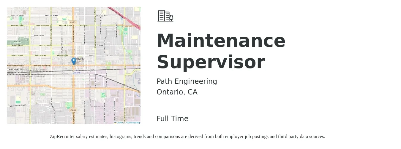 Path Engineering job posting for a Maintenance Supervisor in Ontario, CA with a salary of $92,771 to $134,518 Yearly with a map of Ontario location.