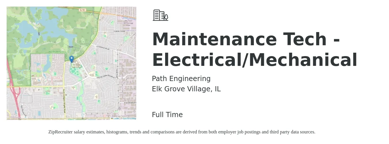 Path Engineering job posting for a Maintenance Tech - Electrical/Mechanical in Elk Grove Village, IL with a salary of $25 to $37 Hourly with a map of Elk Grove Village location.