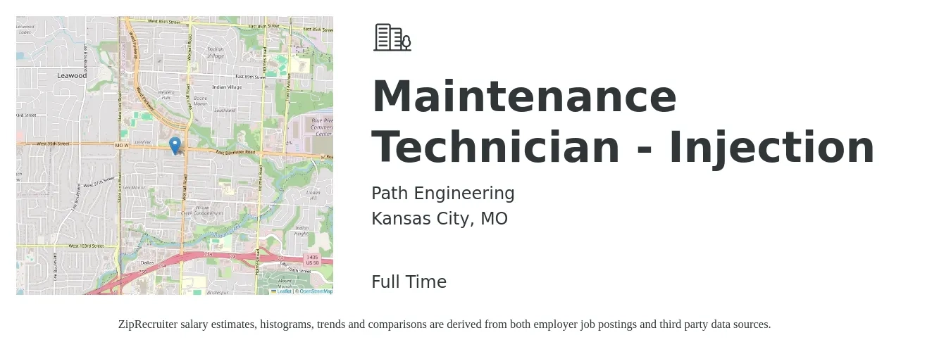 Path Engineering job posting for a Maintenance Technician - Injection in Kansas City, MO with a salary of $19 to $26 Hourly with a map of Kansas City location.