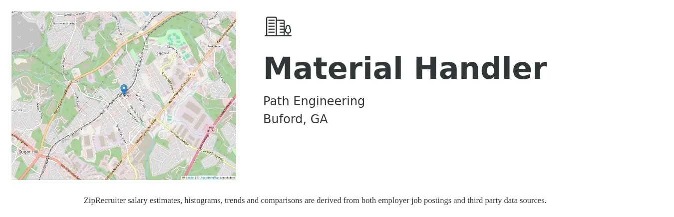 Path Engineering job posting for a Material Handler in Buford, GA with a salary of $15 to $18 Hourly with a map of Buford location.