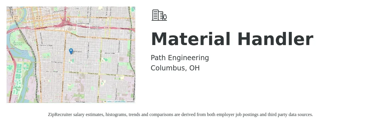 Path Engineering job posting for a Material Handler in Columbus, OH with a salary of $16 to $20 Hourly with a map of Columbus location.