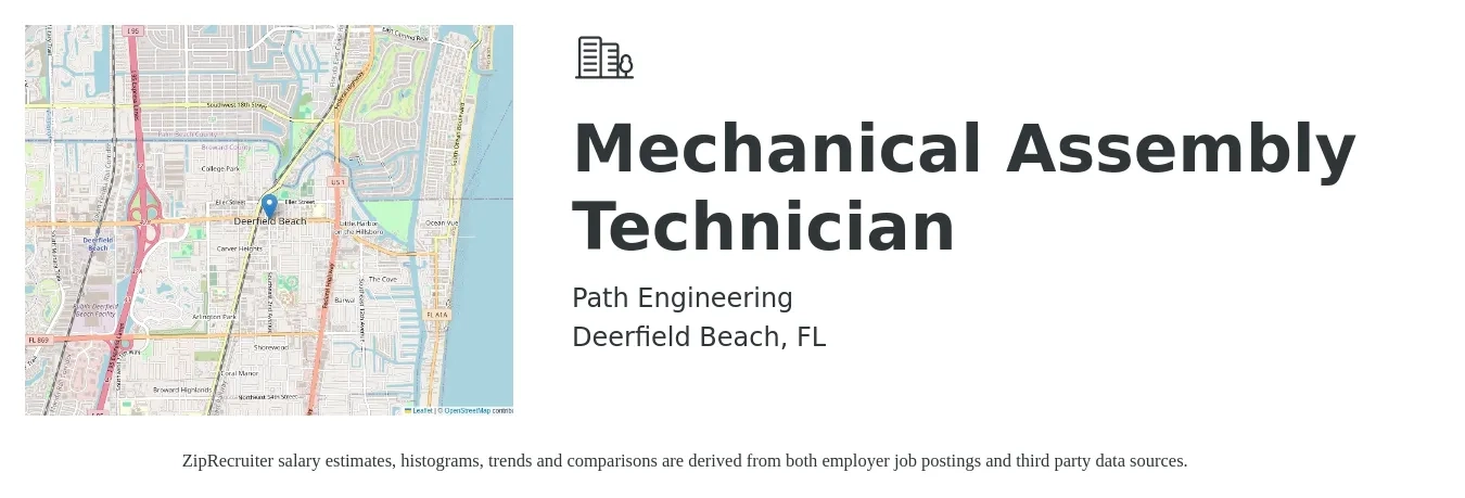 Path Engineering job posting for a Mechanical Assembly Technician in Deerfield Beach, FL with a salary of $18 to $22 Hourly with a map of Deerfield Beach location.